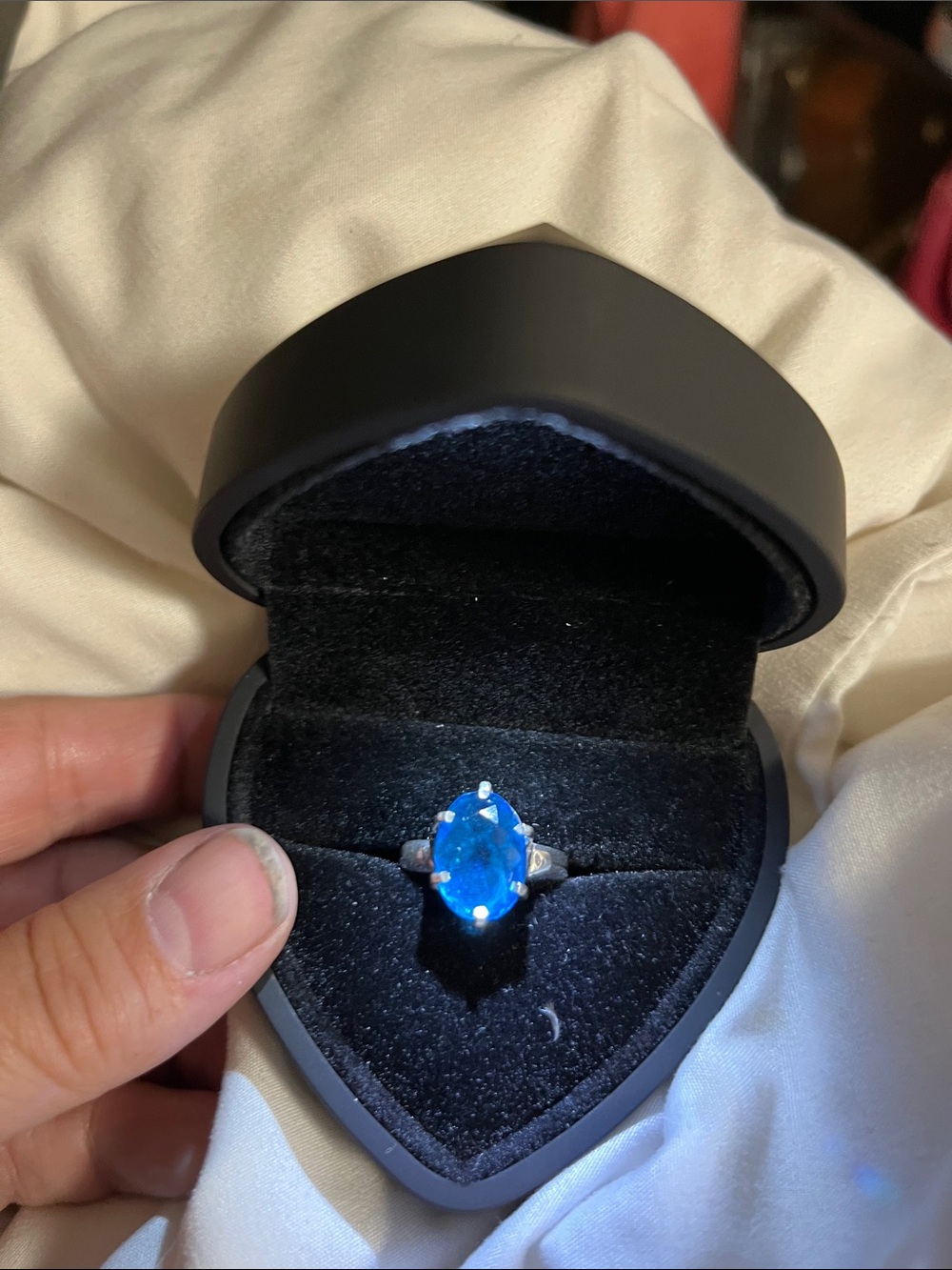 Sterling Silver Blue Oval Gemstone Ring for Women